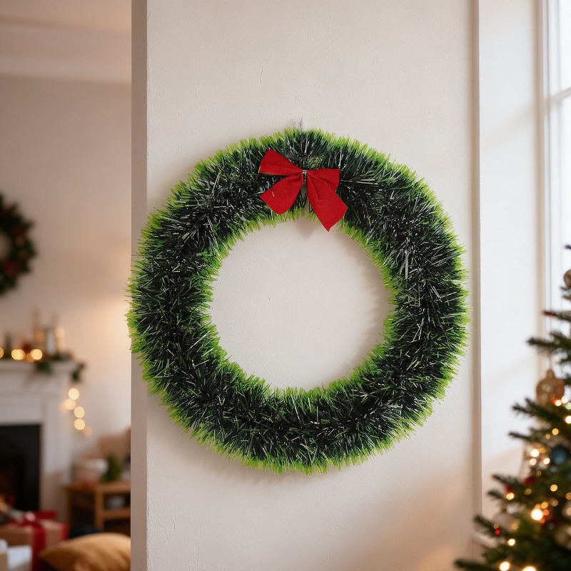 Tinsel Garland Decoration - Простой рождественский венок из гирлянды, красно-зеленый,