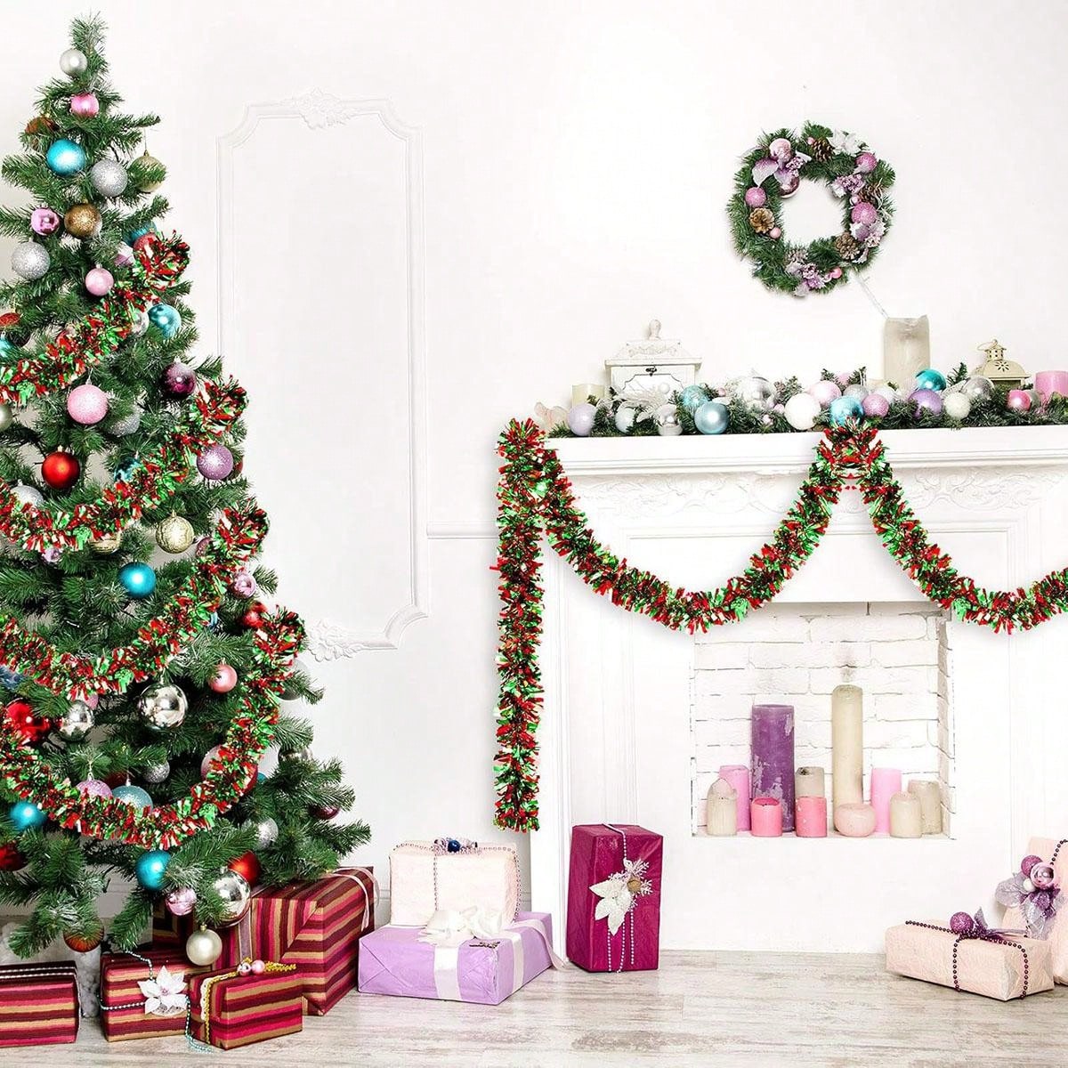 Рождественская гирлянда для ук – обзор и цена Tinsel Garland Decoration
